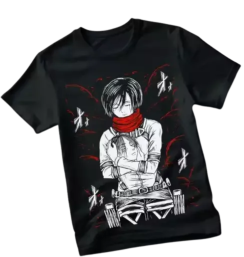T-shirt Mikasa avec tête d'Eren dans les bras